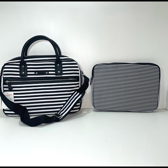Classic Work Tote Striped Office Bag with Laptop Bag - Picture 8 of 8